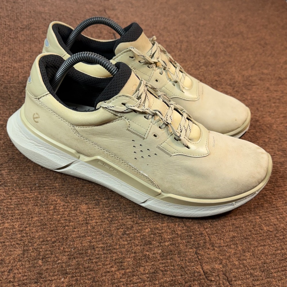 B+ ECCO Biom 2.0 Mens Low Top Sneakers Tan Beige Leather Shoes Size 42 US 8-8.5